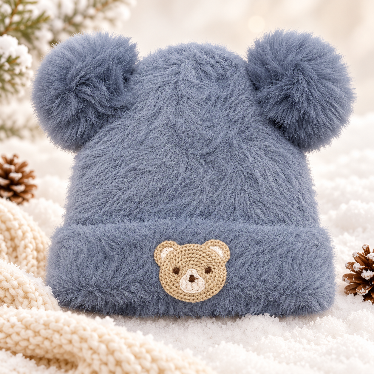 1–4 Years Kids Unisex Fluffy Teddy Bear Winter Cap with Velvet Lining |(15)