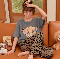 Ladies soft cotton jersey Pj set (tiger print)