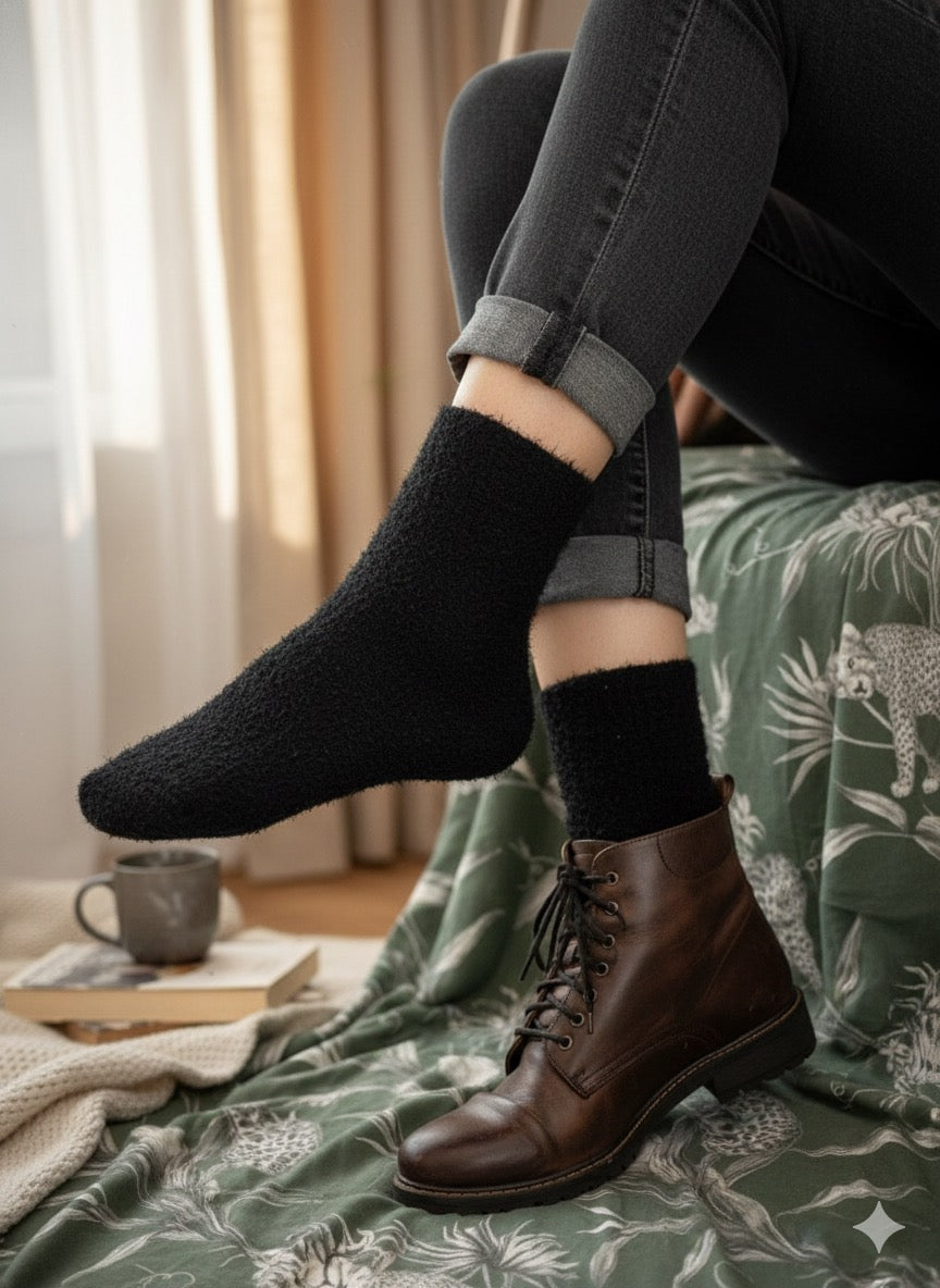 Ultra-Soft Fuzzy Polyamide Plain Crew Socks - Cozy Winter Warmth