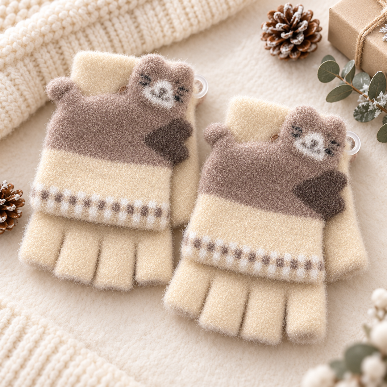 Kids Super Warm Plush Convertible Fingerless Gloves with Flip-Top Mittens | KGN08
