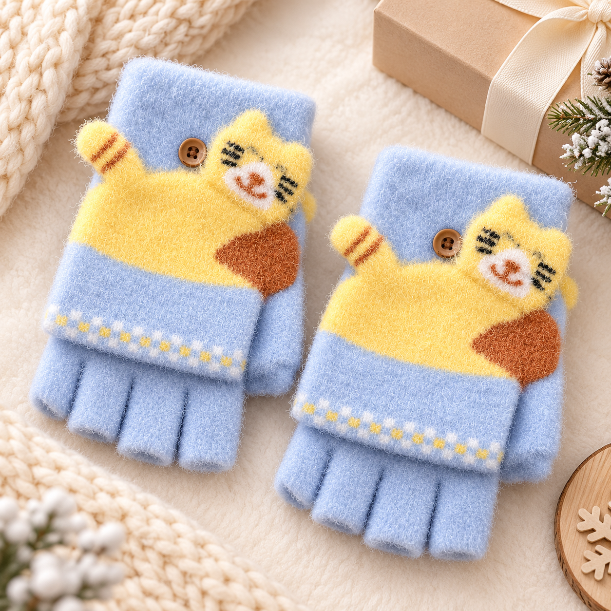 Kids Super Warm Plush Convertible Fingerless Gloves with Flip-Top Mittens | KGN08