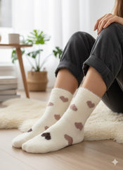 Ultra-Soft Fuzzy Polyamide Heart Crew Socks - Cozy Winter Warmth -05