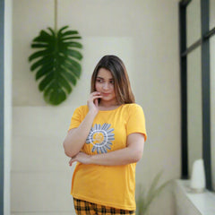 Ladies Soft Cotton Jersey PjSet (Yellow Flower)