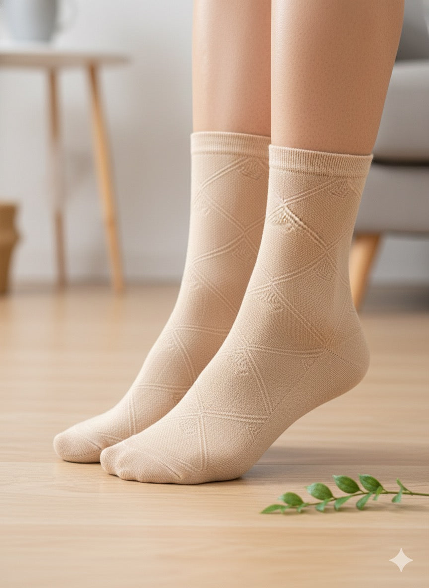 "Women's Beige Crew Socks – Soft & Stretchy Casual Wear" -CS05