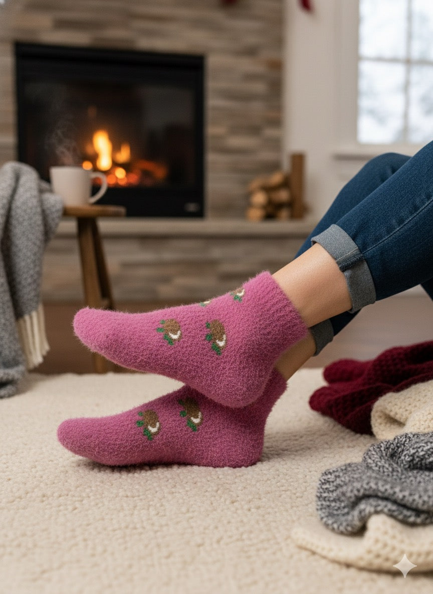 Ultra-Soft Fuzzy Polyamide Acron Ankle Socks - Cozy Winter Warmth -07