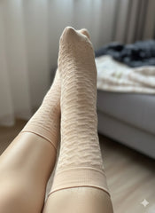 "Women's Beige Crew Socks – Soft & Stretchy Casual Wear" -CS06