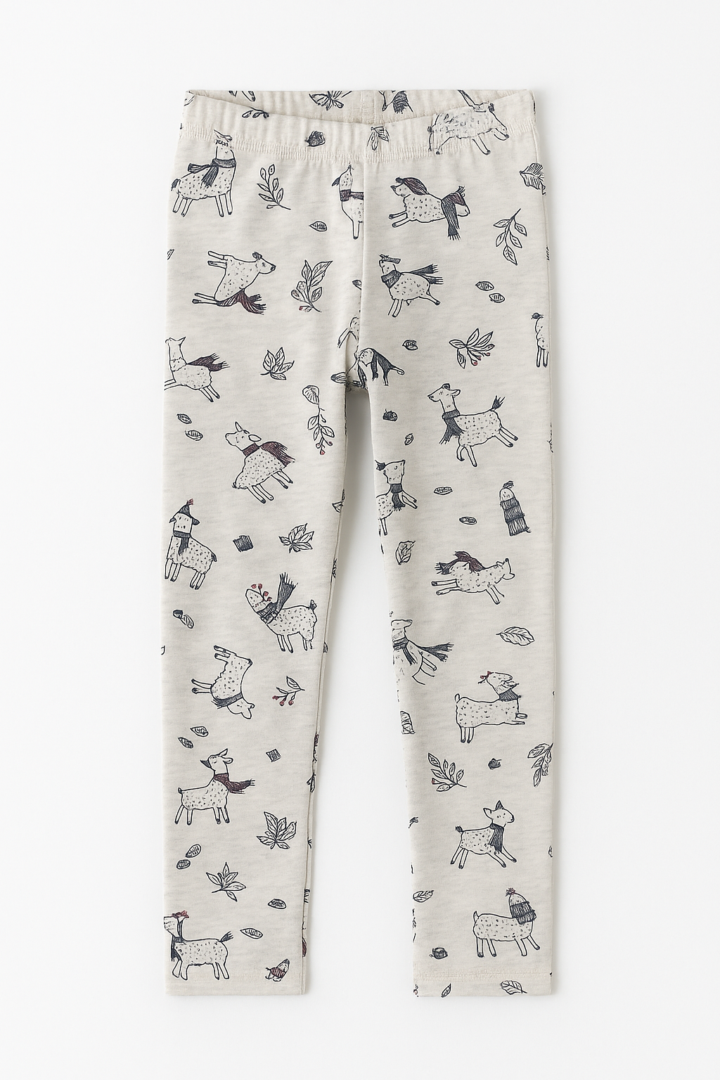 Kids Cotton Jersey Printed Tights – Cozy Llama & Leaf Design(Ages 4–5)
