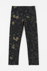 Kids' Black Cotton Jersey Tights – Olive Floral Print (Ages 2-4)