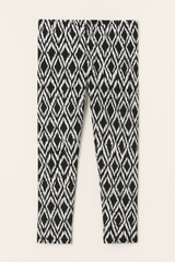 Girl Cotton Jersey Leggings – Ikat Pattern Black (Ages 10-12)