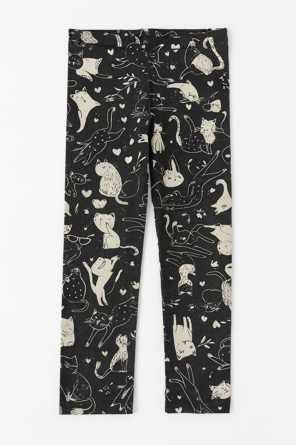 (Ages 10-12)Girl Cotton Jersey Leggings –Cute Cat Print, Soft & Stretchy