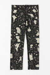 (Ages 10-12)Girl Cotton Jersey Leggings –Cute Cat Print, Soft & Stretchy