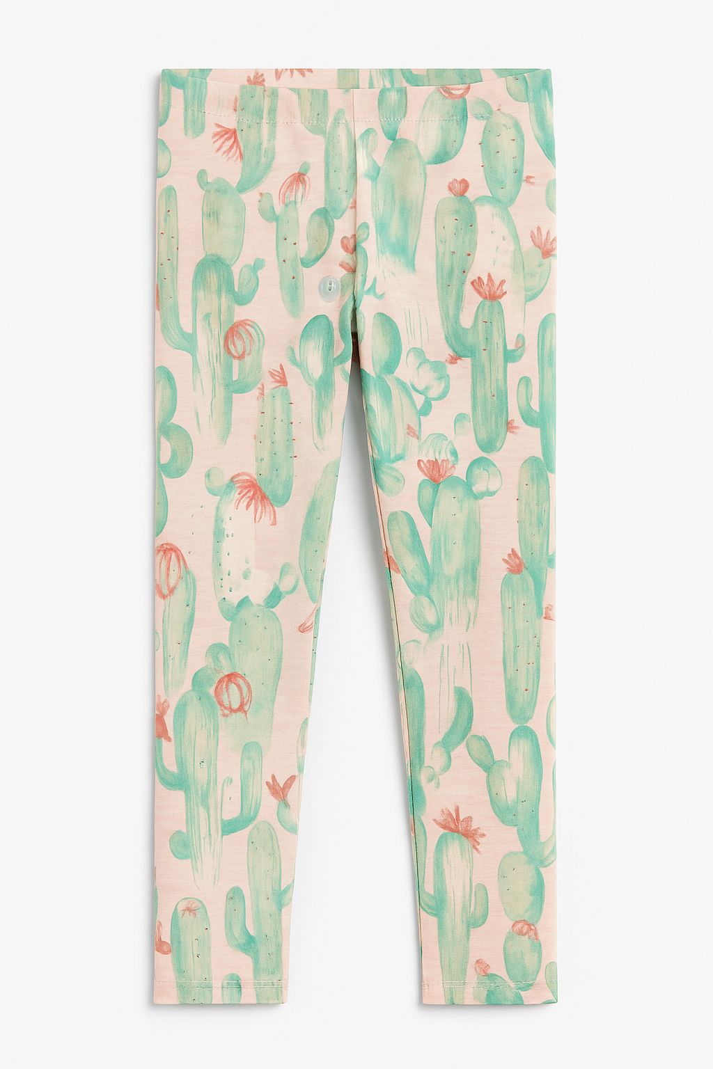(Ages 10-12)Girl Cotton Jersey Printed Tights – Pastel Cactus Design