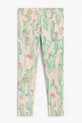 (Ages 10-12)Girl Cotton Jersey Printed Tights – Pastel Cactus Design