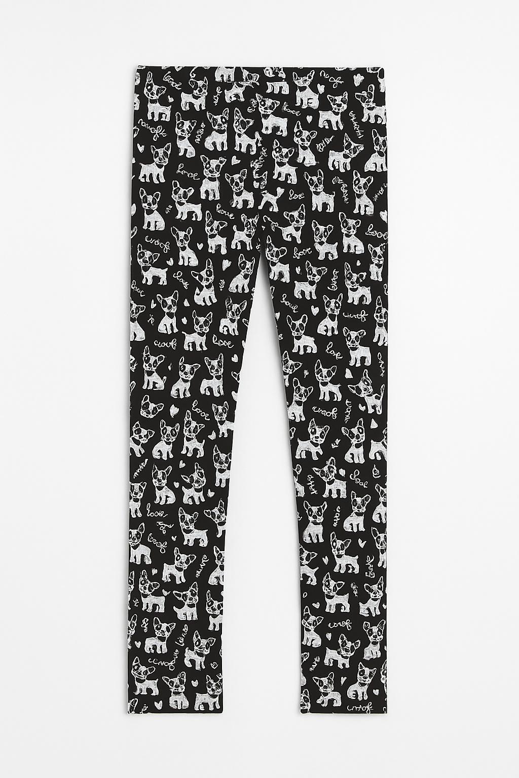 Girl Cotton Jersey Tights – White French Bulldog Print (Ages 7-9)