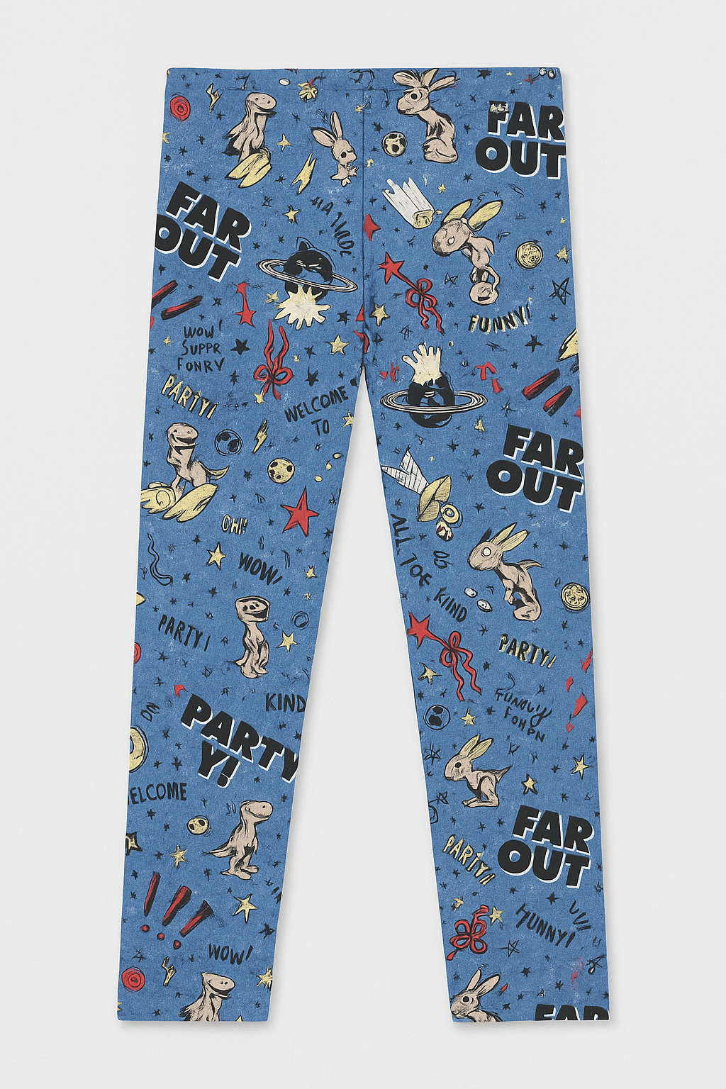 Girl Blue Space Party Printed Cotton Jersey Glittery Tights (Ages 7-9)