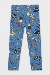 Girl Blue Space Party Printed Cotton Jersey Glittery Tights (Ages 7-9)