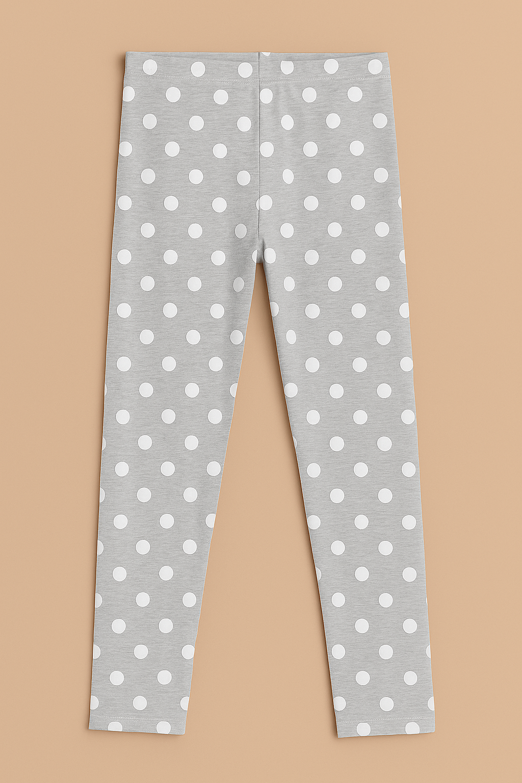 Girl Grey Cotton Jersey Leggings – White Polka Dot Print (Ages 7-9)