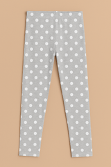 Girl Grey Cotton Jersey Leggings – White Polka Dot Print (Ages 7-9)
