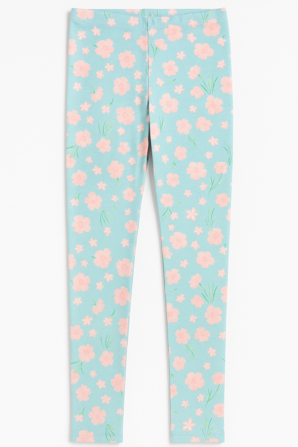 Girls Light Blue Floral Cotton Leggings – Soft & Breathable(Ages 7-9)