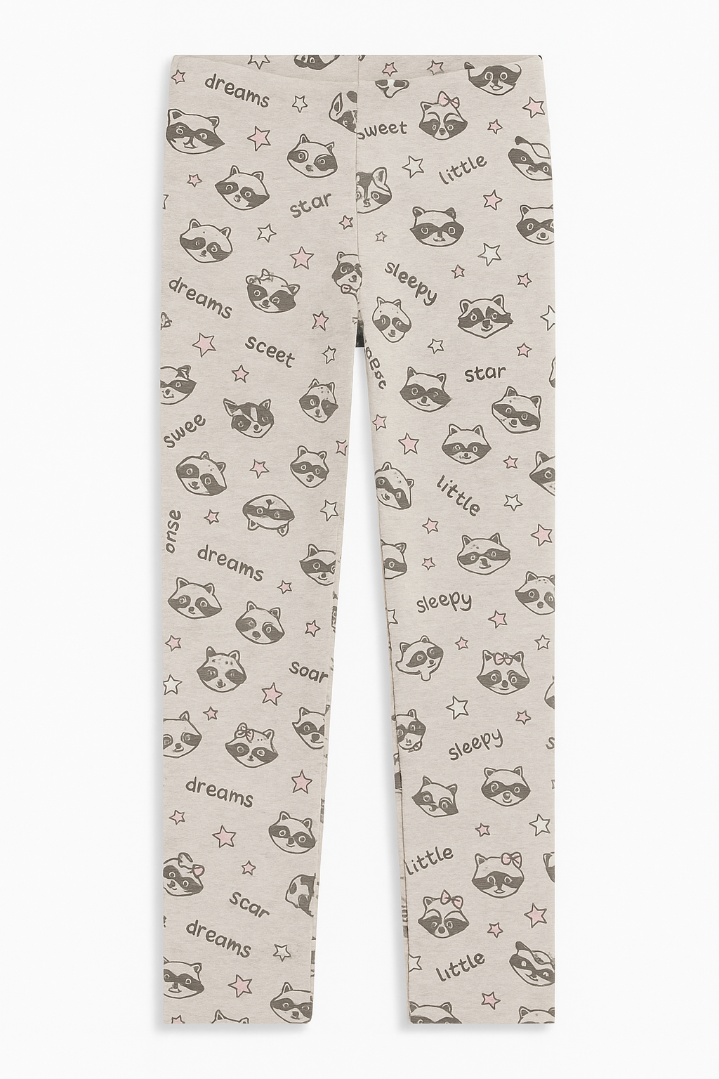 Girl Cotton Jersey Printed Leggings – Cute Raccoon & Star Pattern(Ages 7-9)