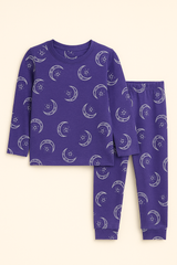 Girls’ Purple Moon & Star Print Pajama Set – Soft Cotton Nightwear