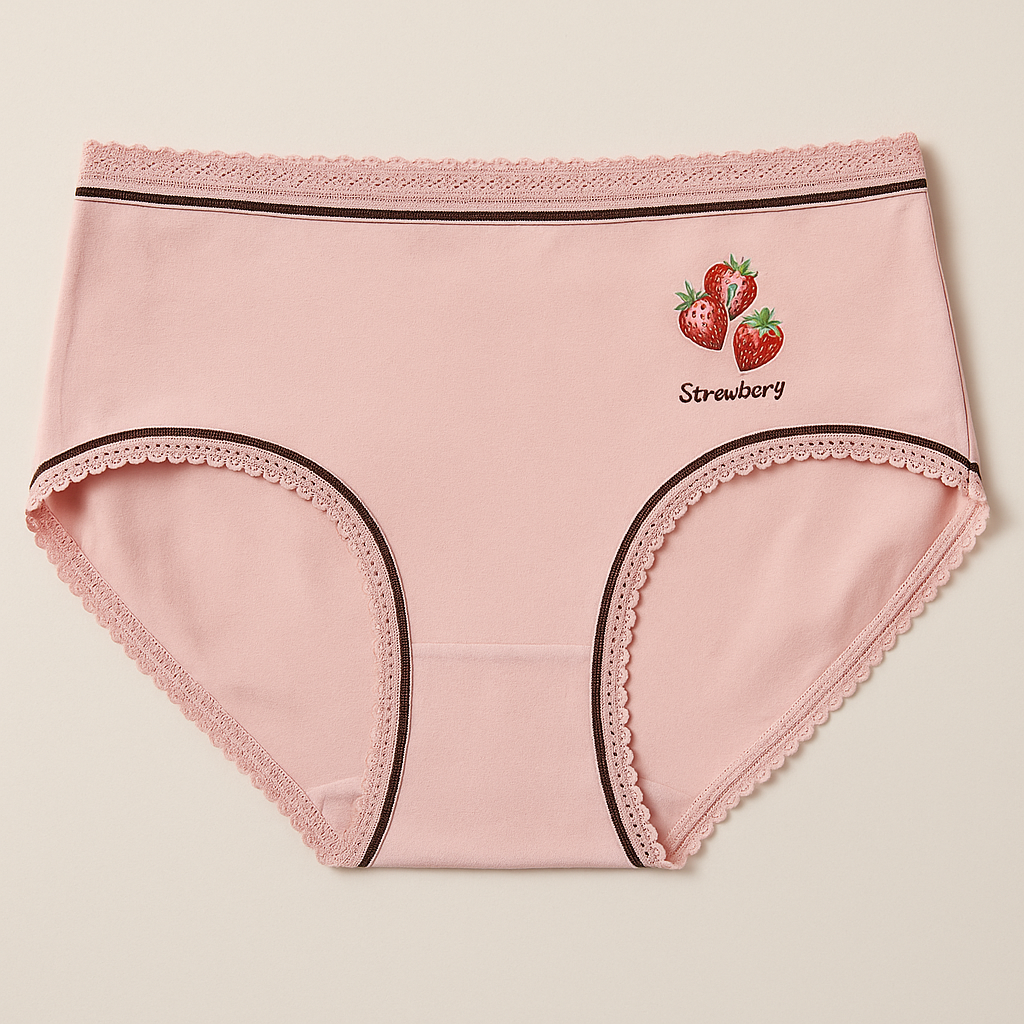Soft cotton underwear with lace -Strawberry