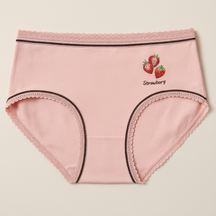 Soft cotton underwear with lace -Strawberry