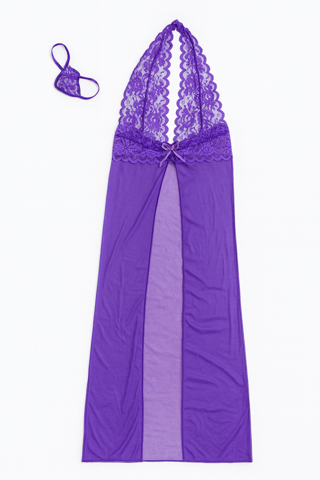Women’s Sheer Lace Nighty & Thong Set – Purple