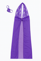 Women’s Sheer Lace Nighty & Thong Set – Purple