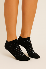 "Women's Black Ankle Socks with Star Pattern – Soft & Stretchy Casual Wear"