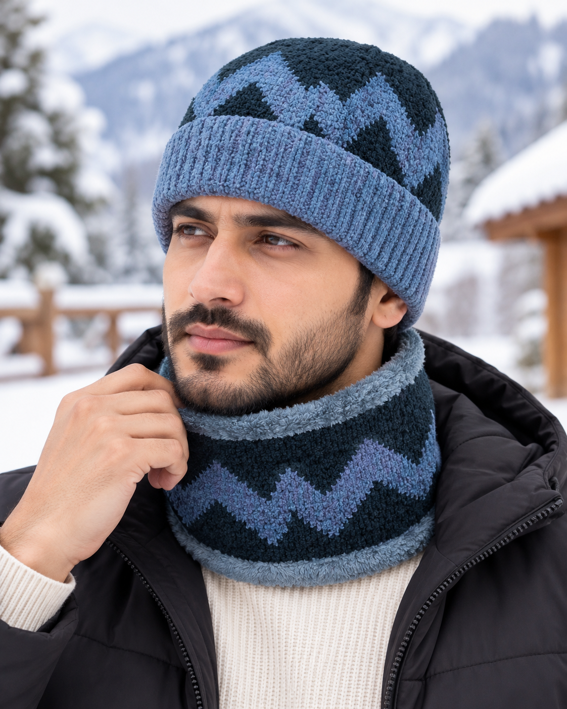 Imported Cap and Neck Warmer Set with Velvet inside –ZIGZAG
