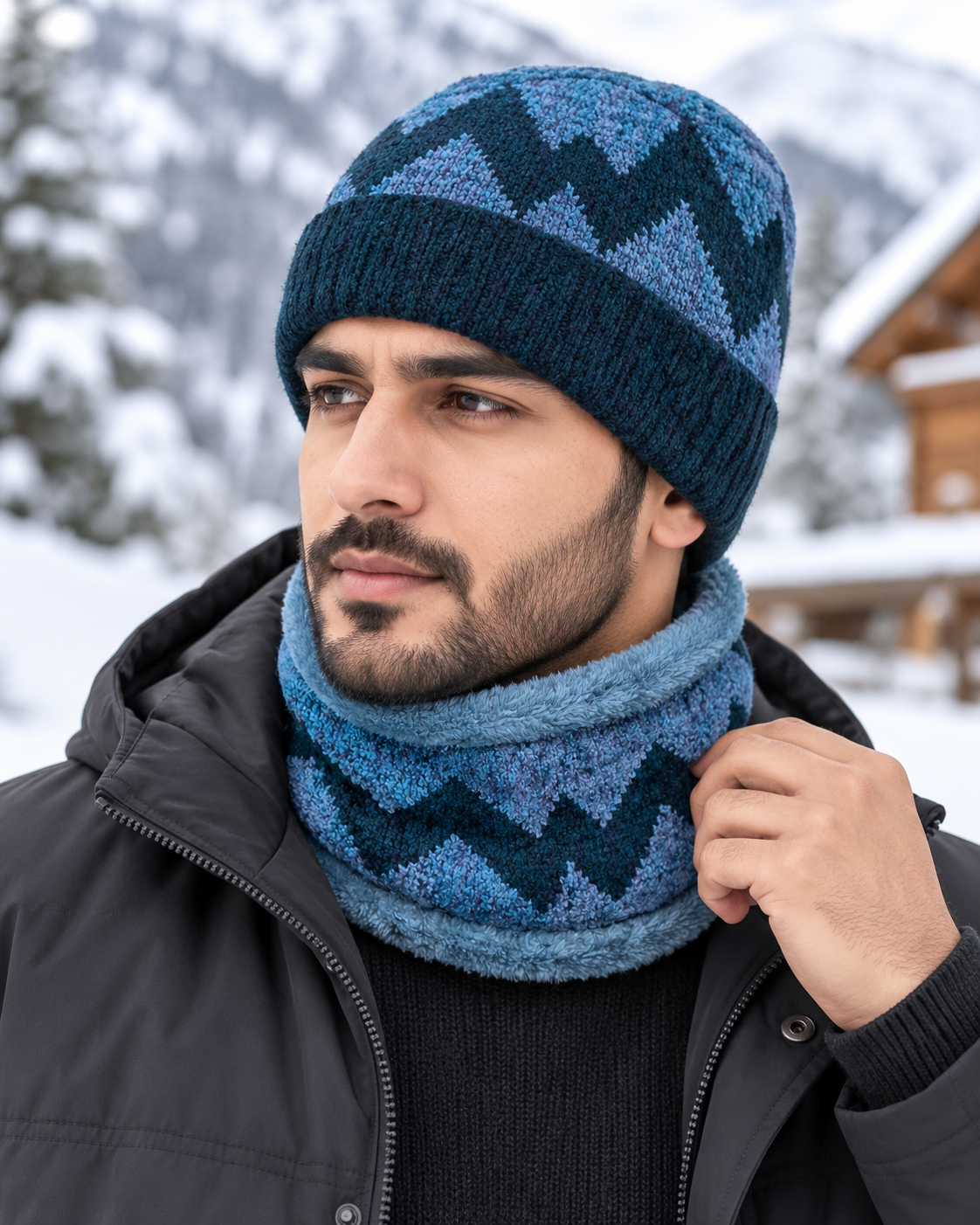Imported Cap and Neck Warmer Set with Velvet inside –ZIGZAG