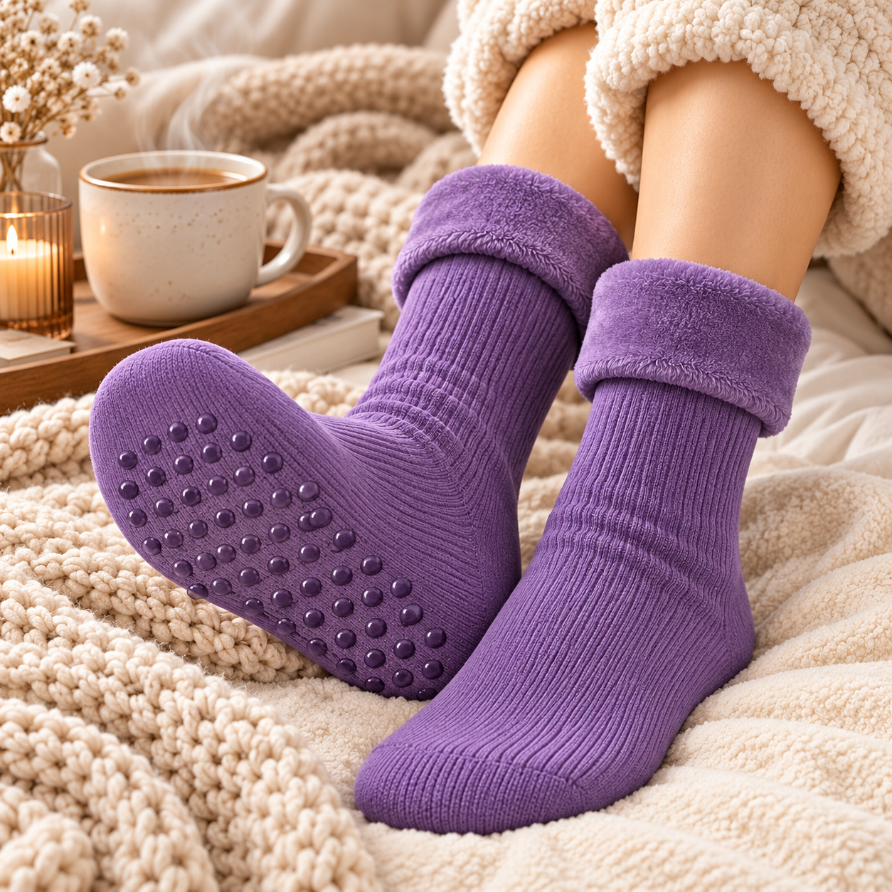 Unisex Antislip Soft Velvet Cashmere Socks (Solid Colors)