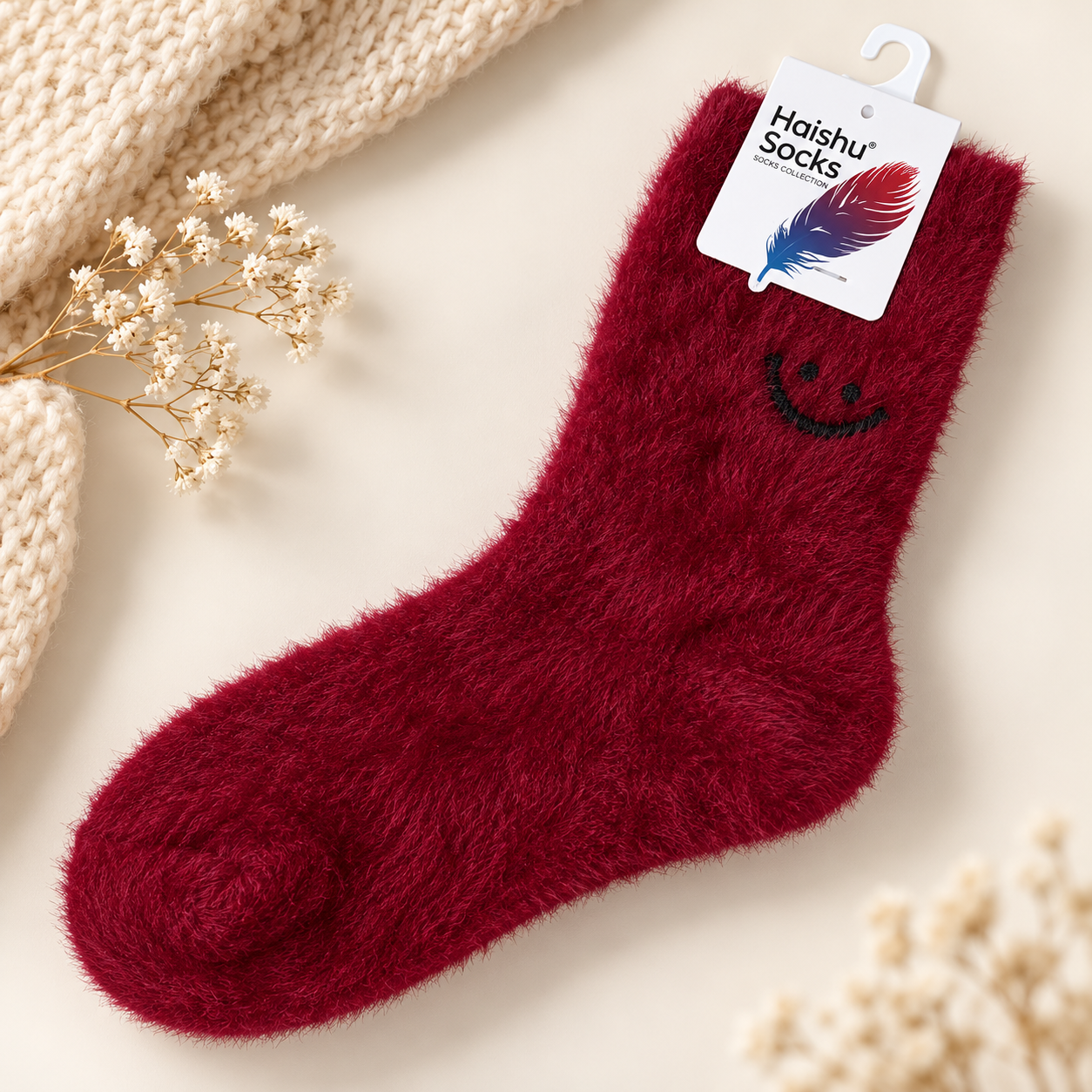 Ultra-Soft Fuzzy Polyamide Smile Crew Socks - Cozy Winter Warmth -PFN01
