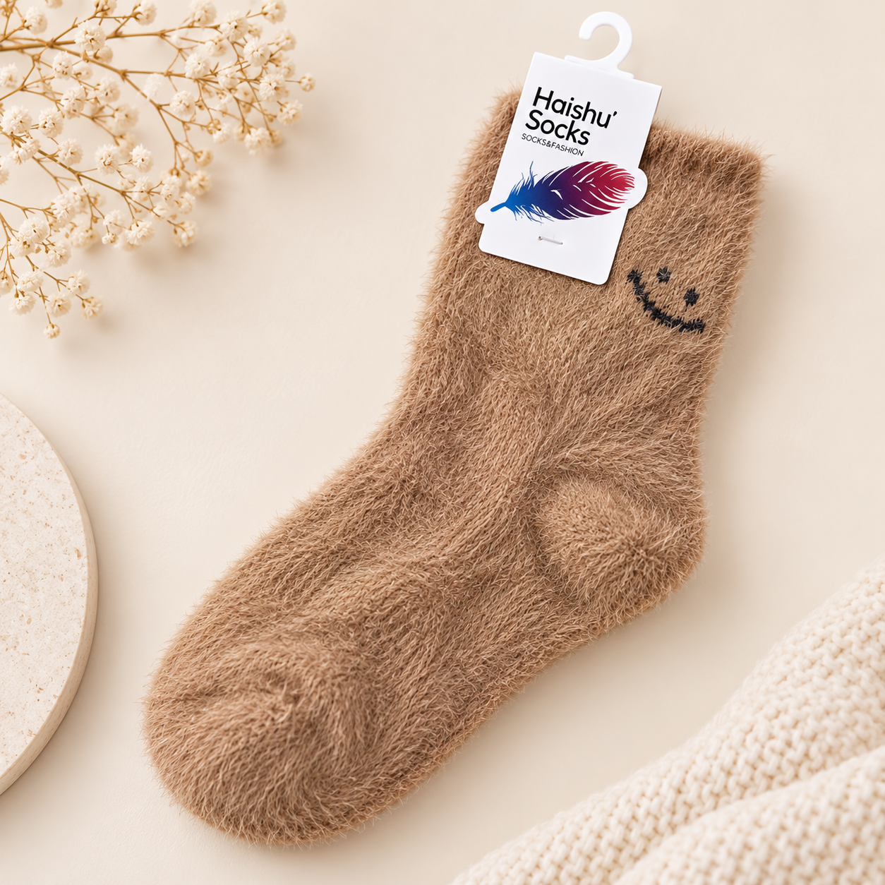 Ultra-Soft Fuzzy Polyamide Smile Crew Socks - Cozy Winter Warmth -PFN01