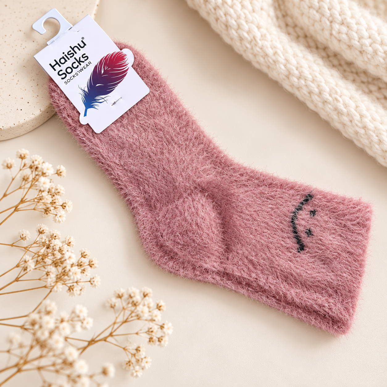 Ultra-Soft Fuzzy Polyamide Smile Crew Socks - Cozy Winter Warmth -PFN01