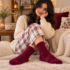 Ultra-Soft Fuzzy Polyamide Smile Crew Socks - Cozy Winter Warmth -PFN01