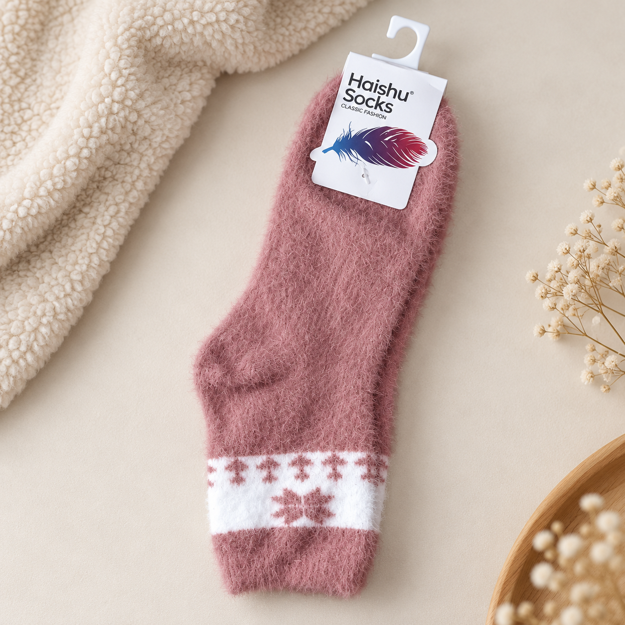Ultra-Soft Fuzzy Polyamide Snowflake Crew Socks - Cozy Winter Warmth -PFN02