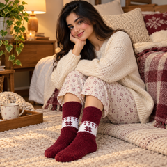 Ultra-Soft Fuzzy Polyamide Snowflake Crew Socks - Cozy Winter Warmth -PFN02