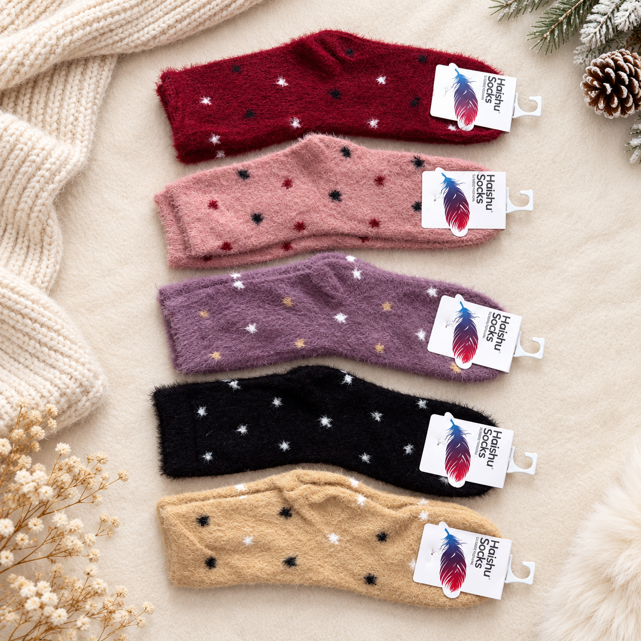 Ultra-Soft Fuzzy Polyamide Starry Bliss Crew Socks - Cozy Winter Warmth -PFN04