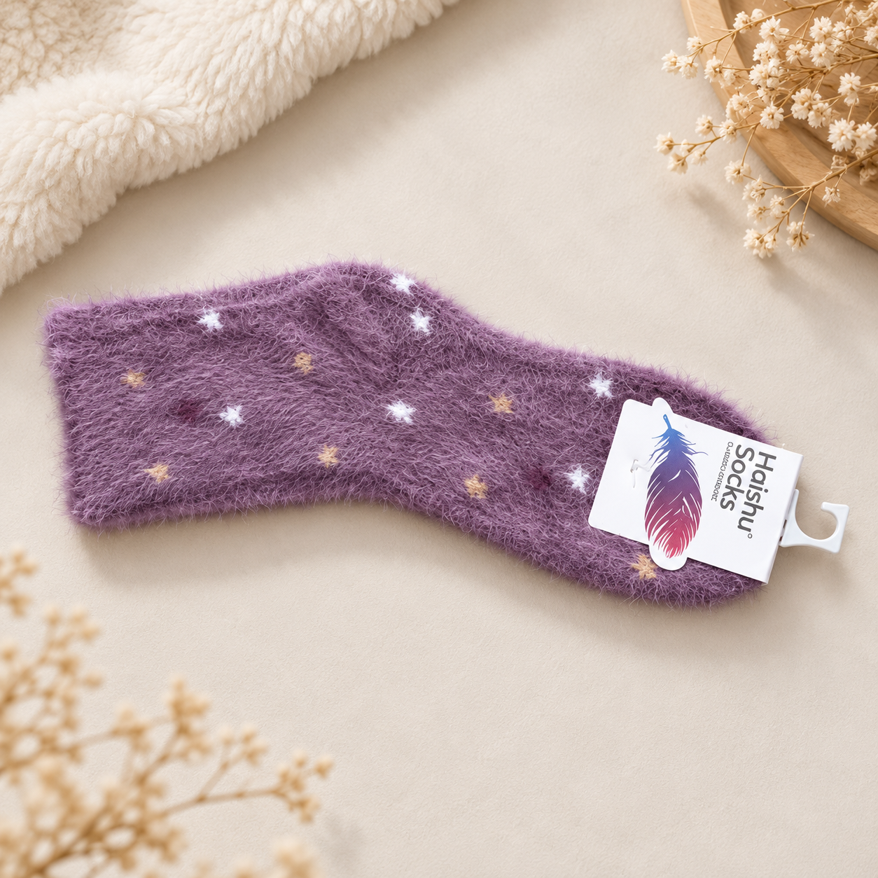 Ultra-Soft Fuzzy Polyamide Starry Bliss Crew Socks - Cozy Winter Warmth -PFN04