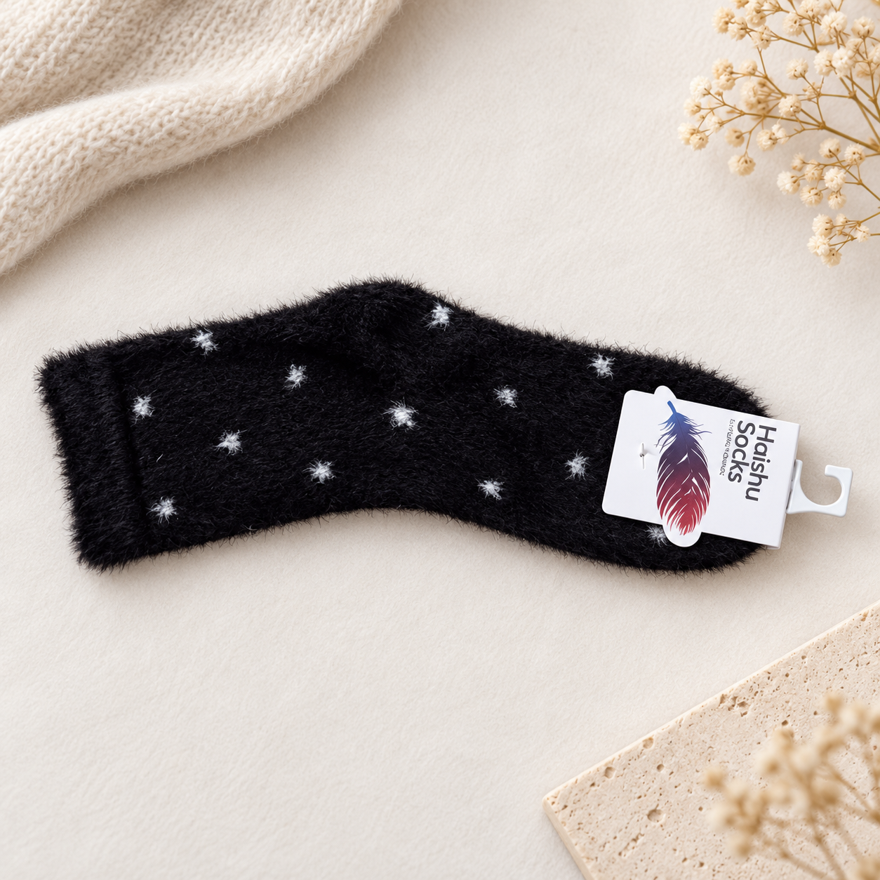 Ultra-Soft Fuzzy Polyamide Starry Bliss Crew Socks - Cozy Winter Warmth -PFN04