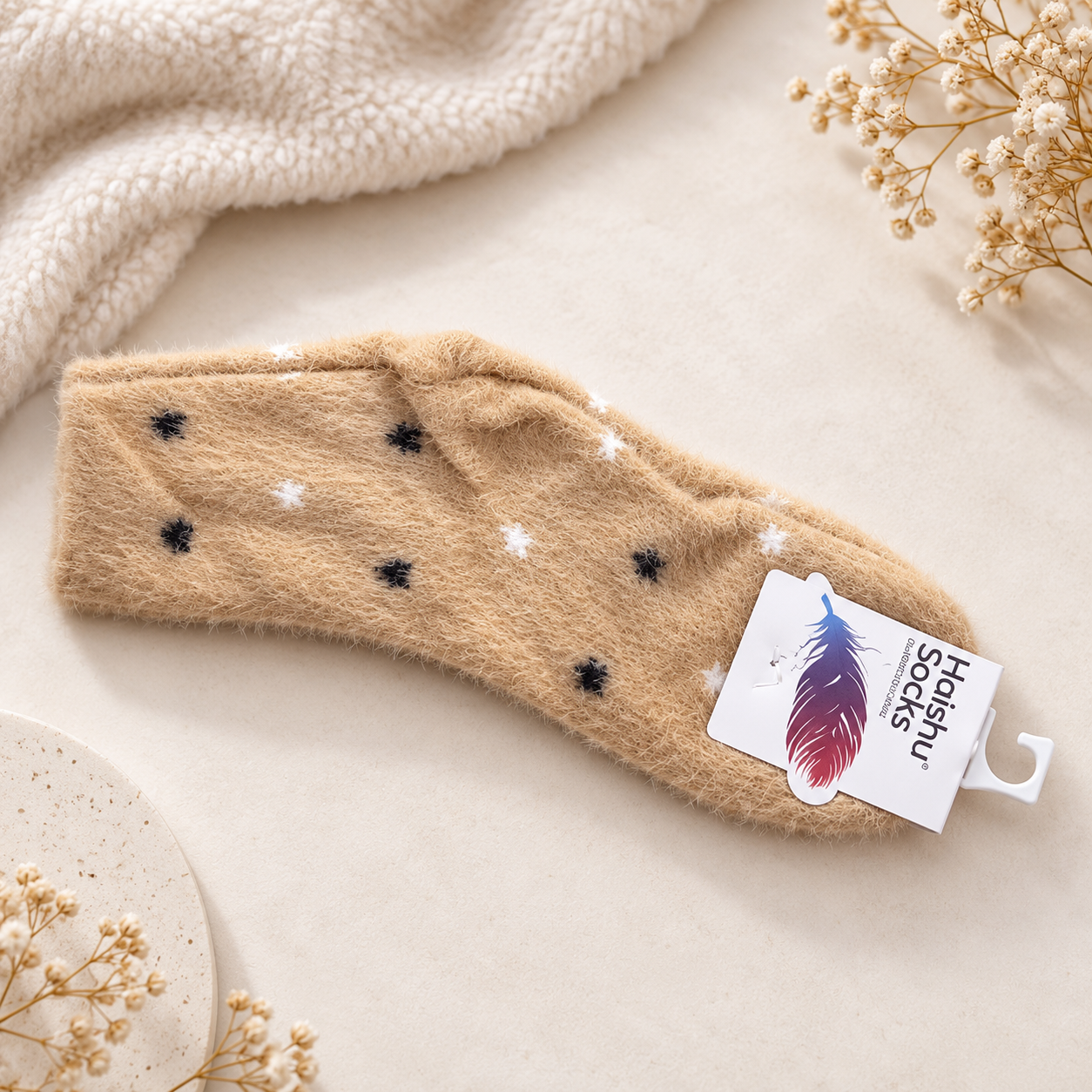Ultra-Soft Fuzzy Polyamide Starry Bliss Crew Socks - Cozy Winter Warmth -PFN04