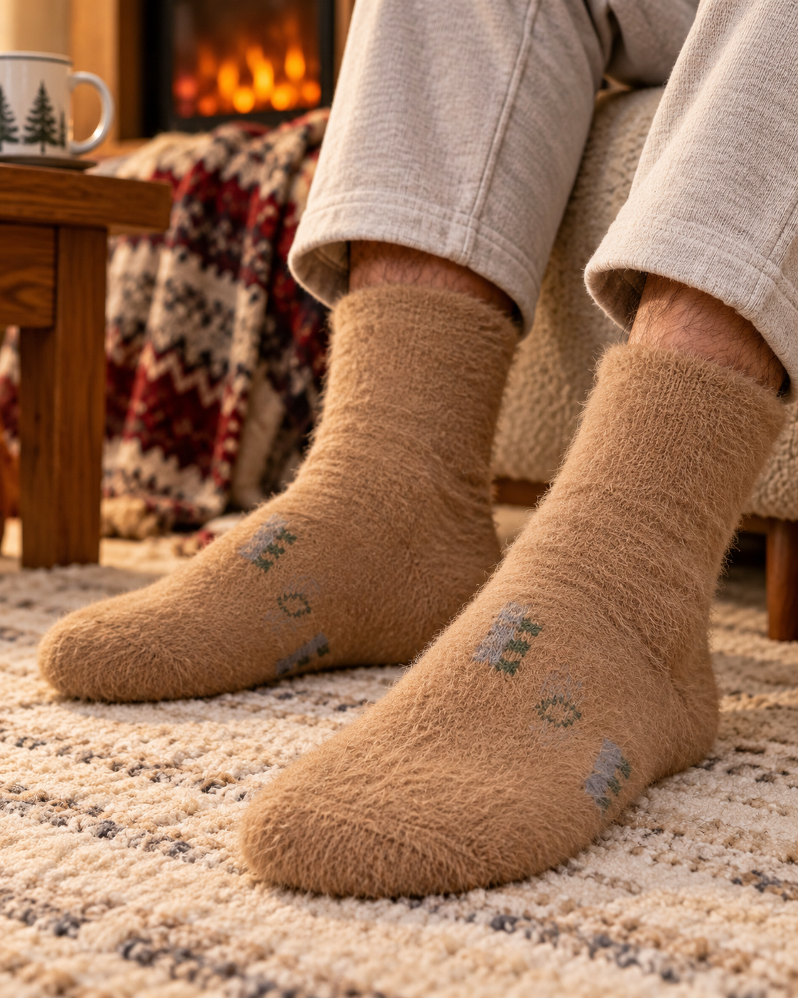 Men's Ultra-Soft Fuzzy Polyamide Crew Socks - Cozy Winter Warmth -MPF01