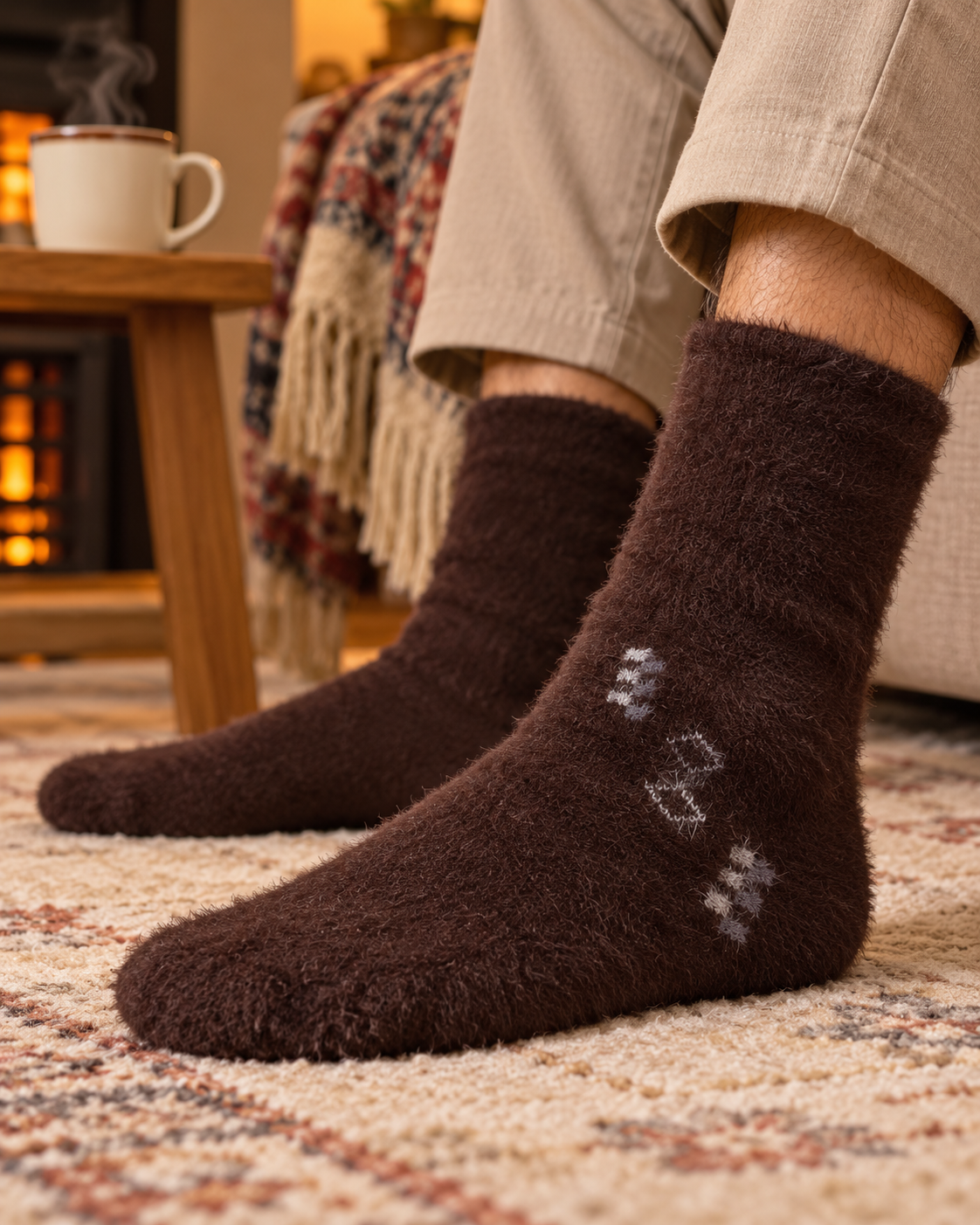 Men's Ultra-Soft Fuzzy Polyamide Crew Socks - Cozy Winter Warmth -MPF01