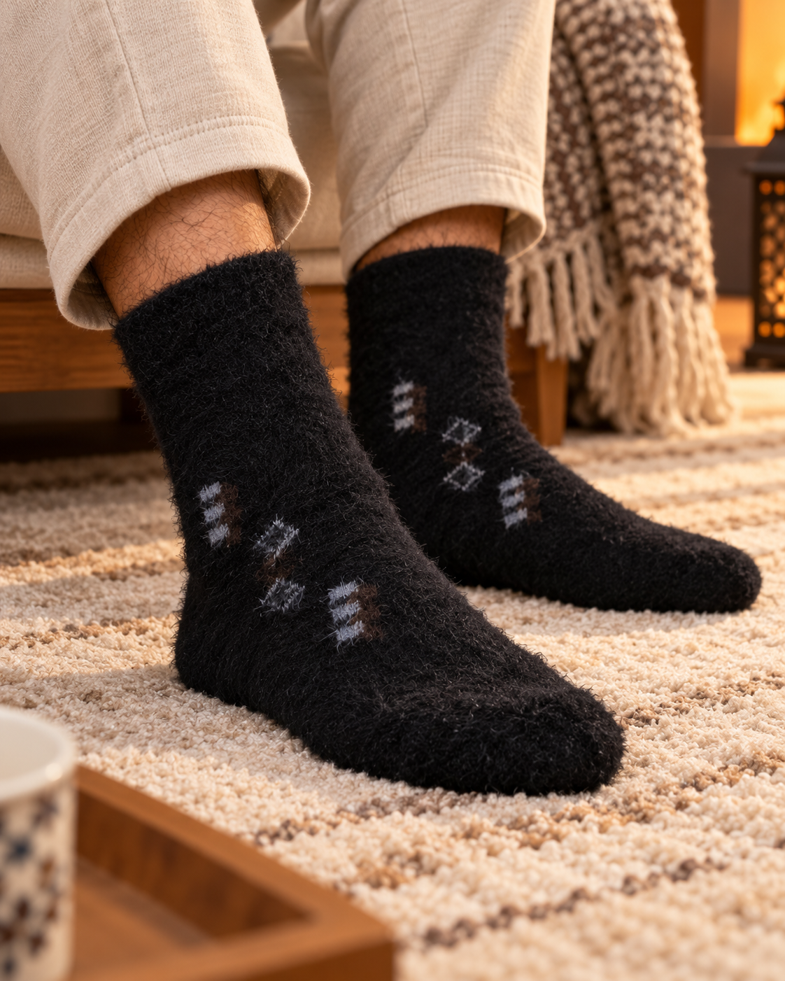 Men's Ultra-Soft Fuzzy Polyamide Crew Socks - Cozy Winter Warmth -MPF01