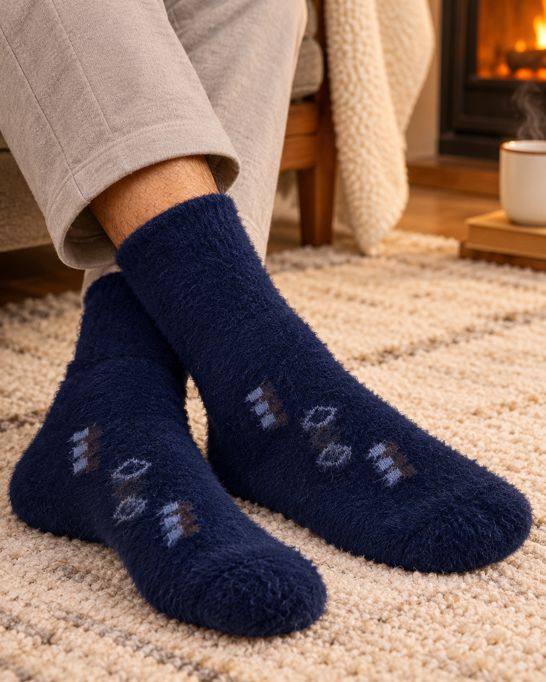 Men's Ultra-Soft Fuzzy Polyamide Crew Socks - Cozy Winter Warmth -MPF01