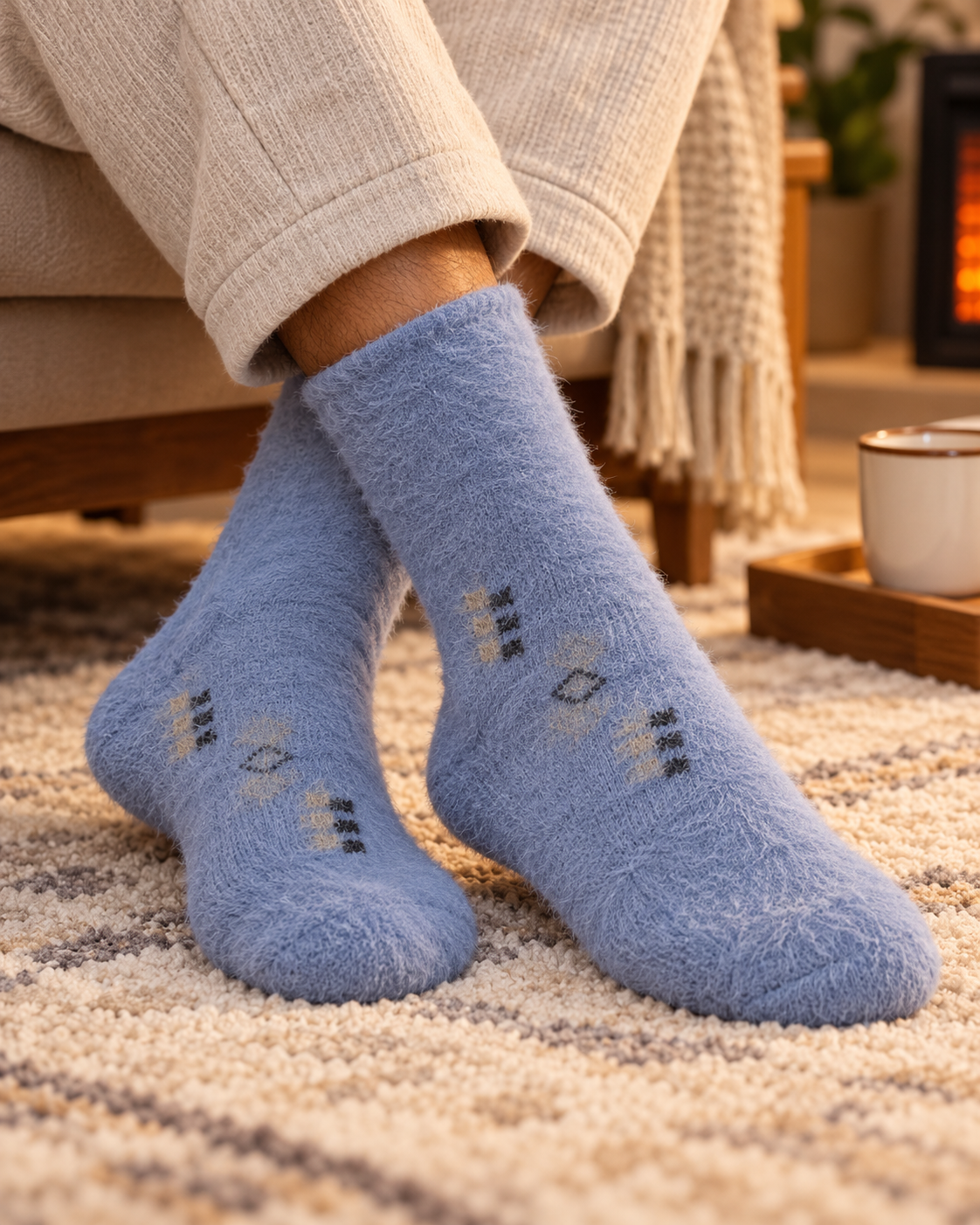 Men's Ultra-Soft Fuzzy Polyamide Crew Socks - Cozy Winter Warmth -MPF01