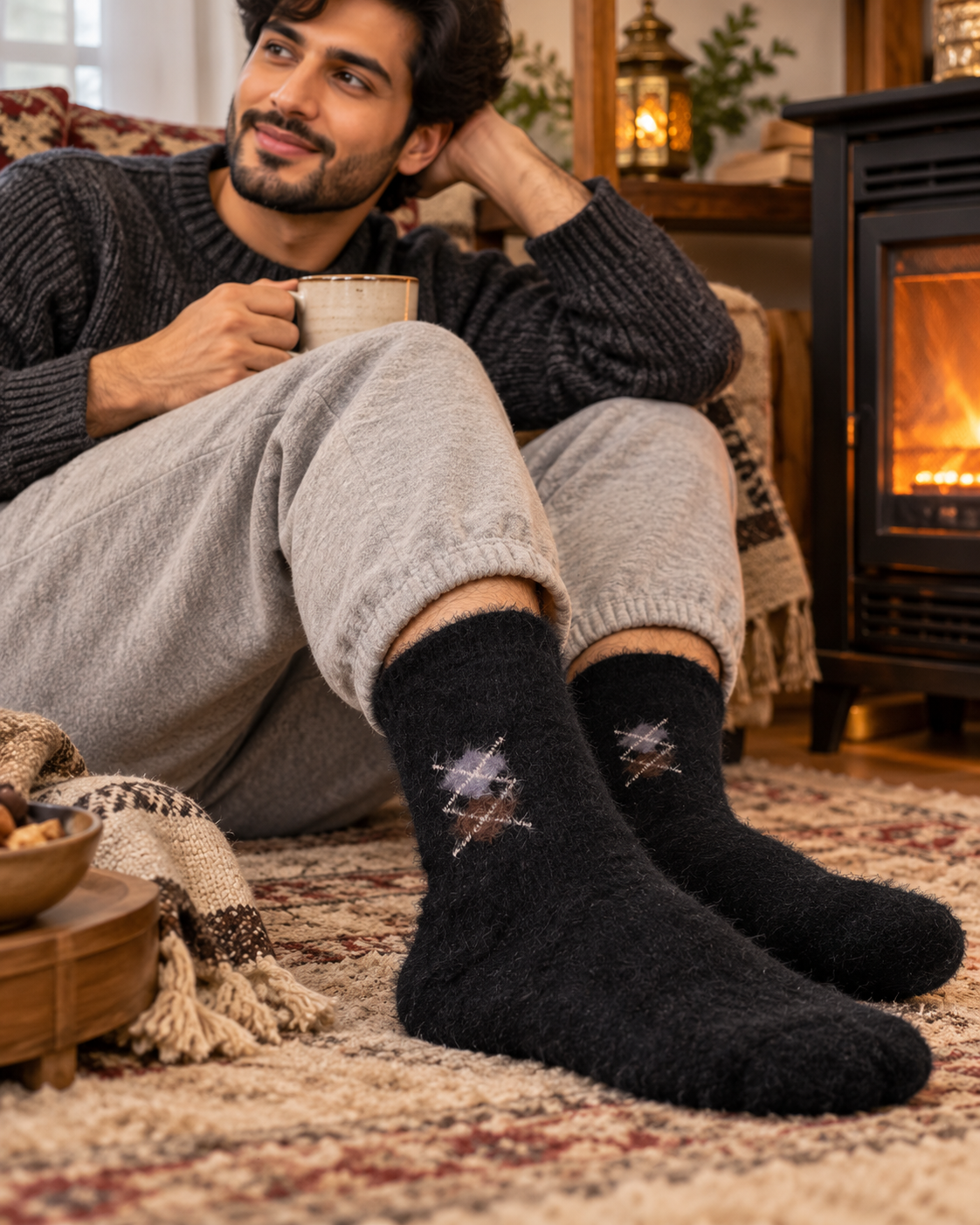 Men's Ultra-Soft Fuzzy Polyamide Crew Socks - Cozy Winter Warmth -MPF02