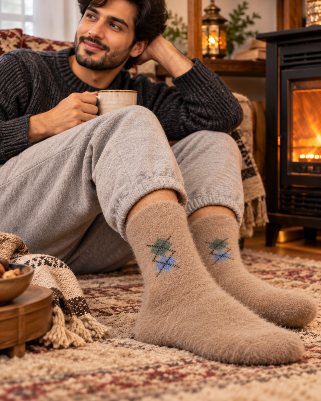 Men's Ultra-Soft Fuzzy Polyamide Crew Socks - Cozy Winter Warmth -MPF02